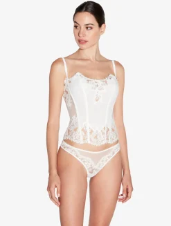 Soft Corset In Off White With Cotton Leavers Lace