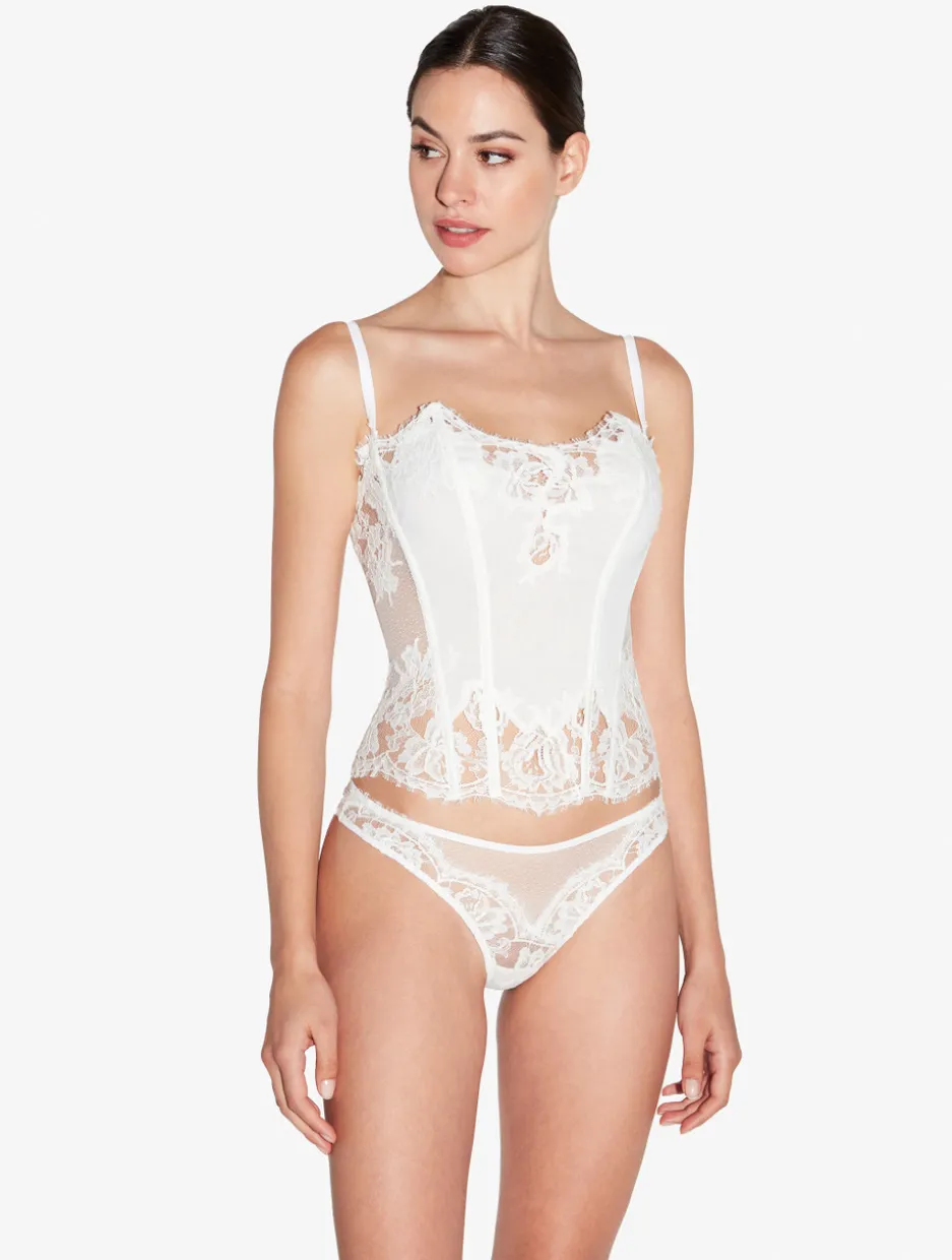 Soft Corset In Off White With Cotton Leavers Lace