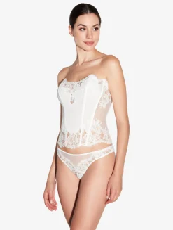 Soft Corset In Off White With Cotton Leavers Lace