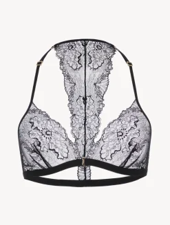 Soft Triangle Bra In Black With Leavers Lace