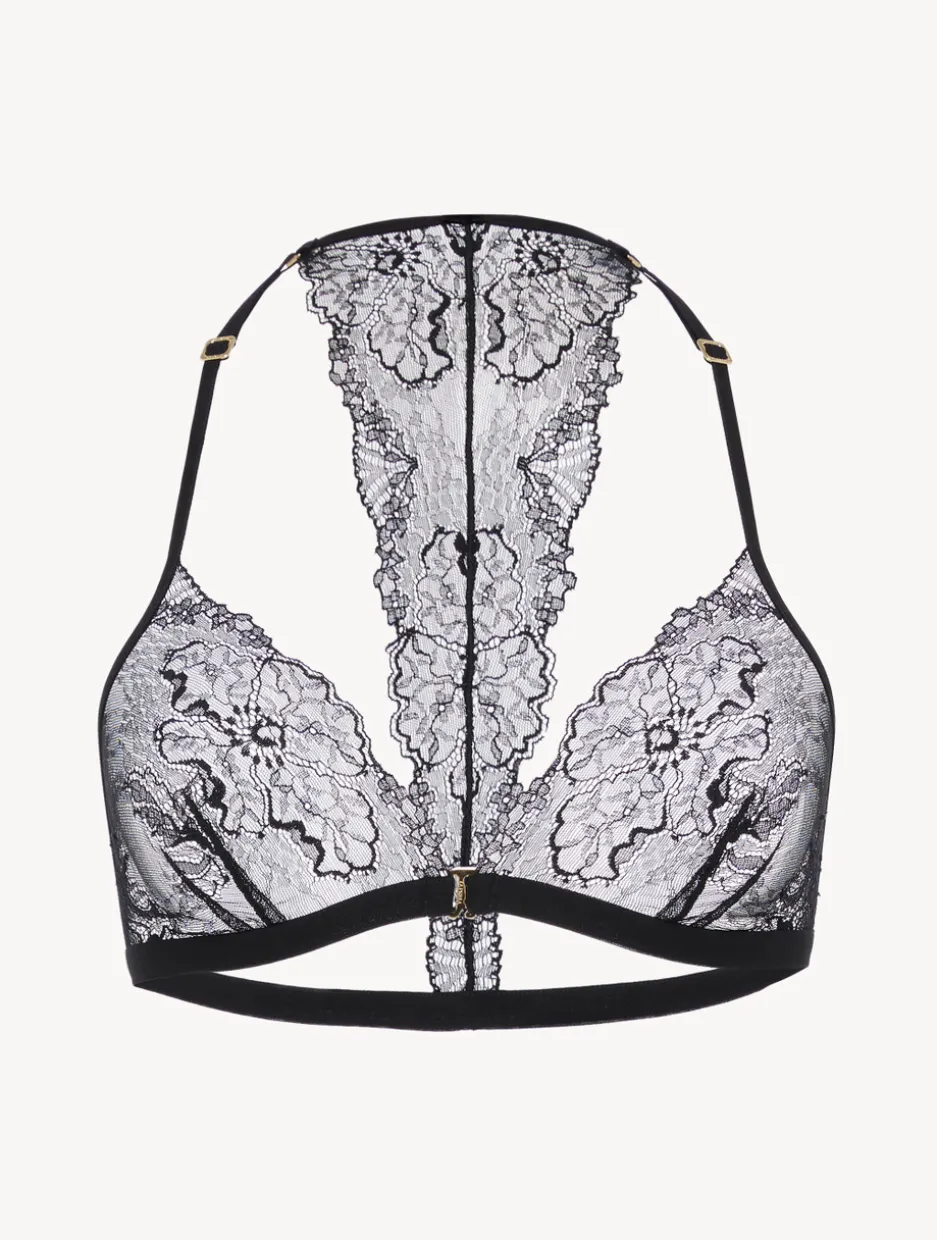 Soft Triangle Bra In Black With Leavers Lace