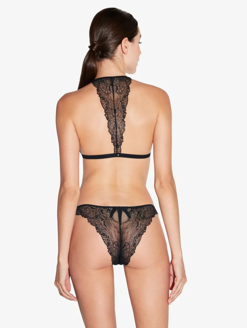 Soft Triangle Bra In Black With Leavers Lace