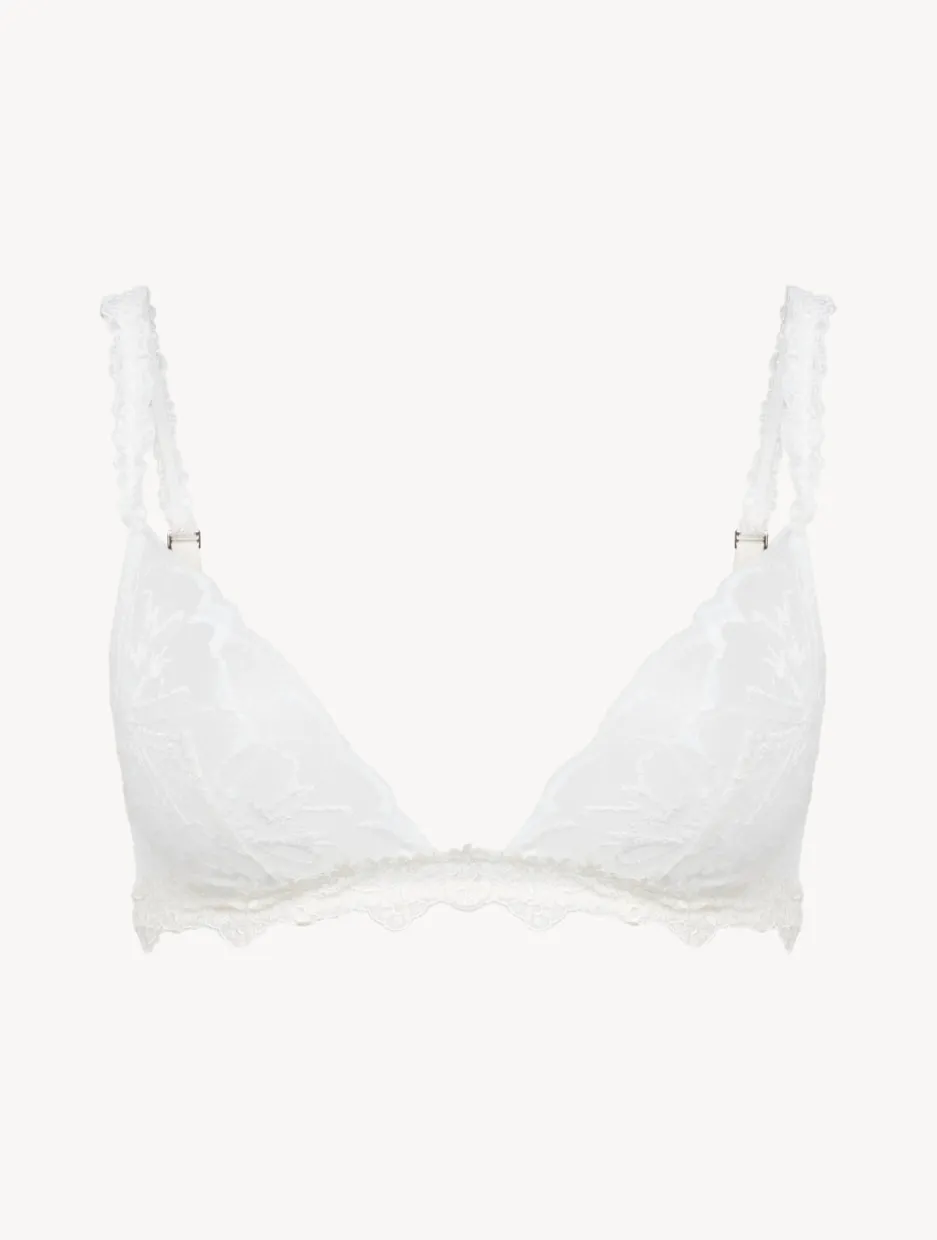 Soft Triangle Bra In Off White With Leavers Lace
