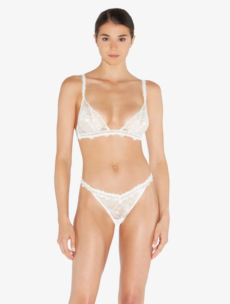 Soft Triangle Bra In Off White With Leavers Lace