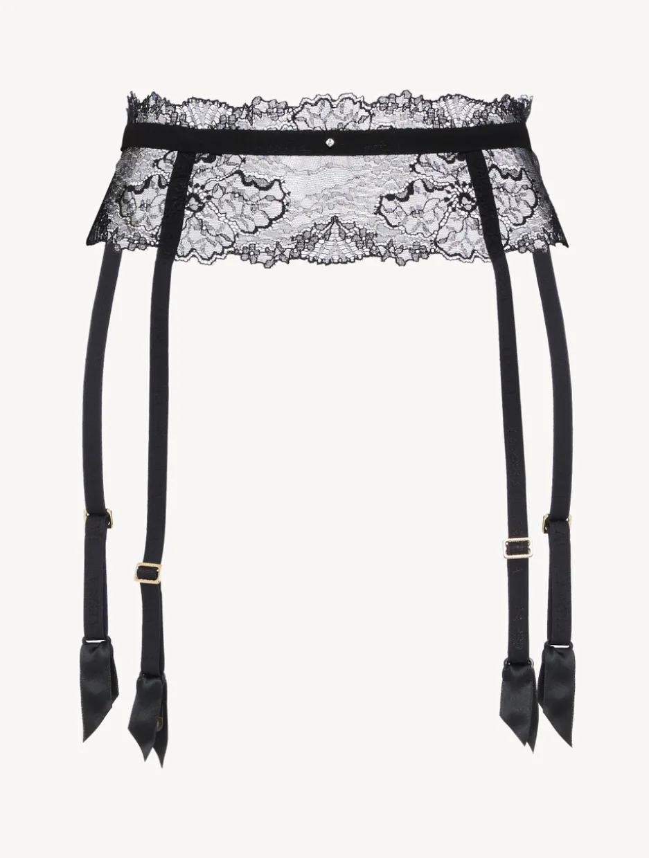 Suspender Belt In Black With Leavers Lace