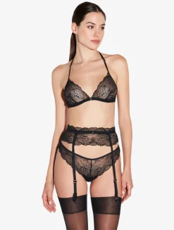 Suspender Belt In Black With Leavers Lace