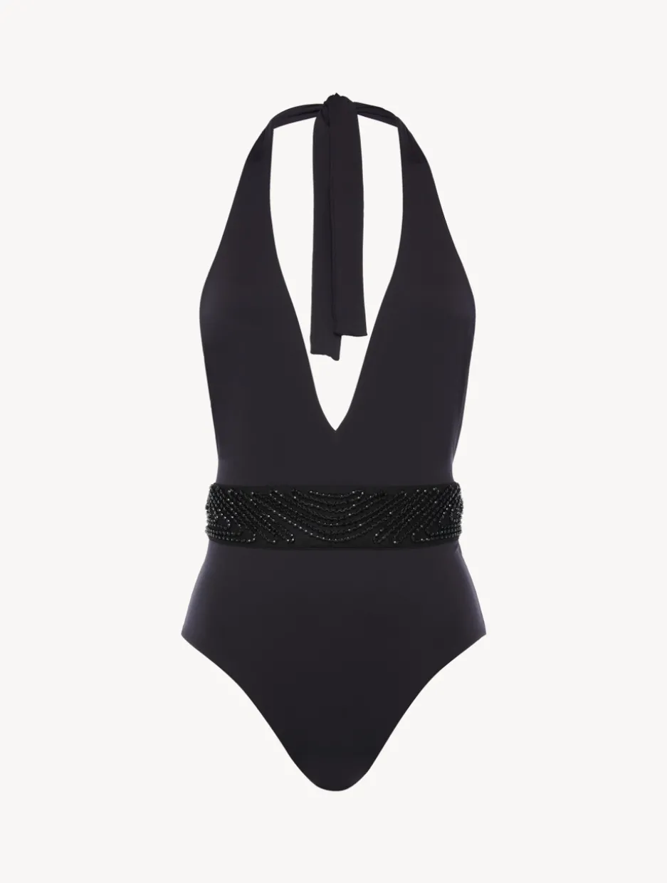 Swimsuit In Black With Beading