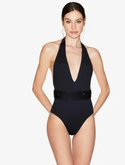 Swimsuit In Black With Beading