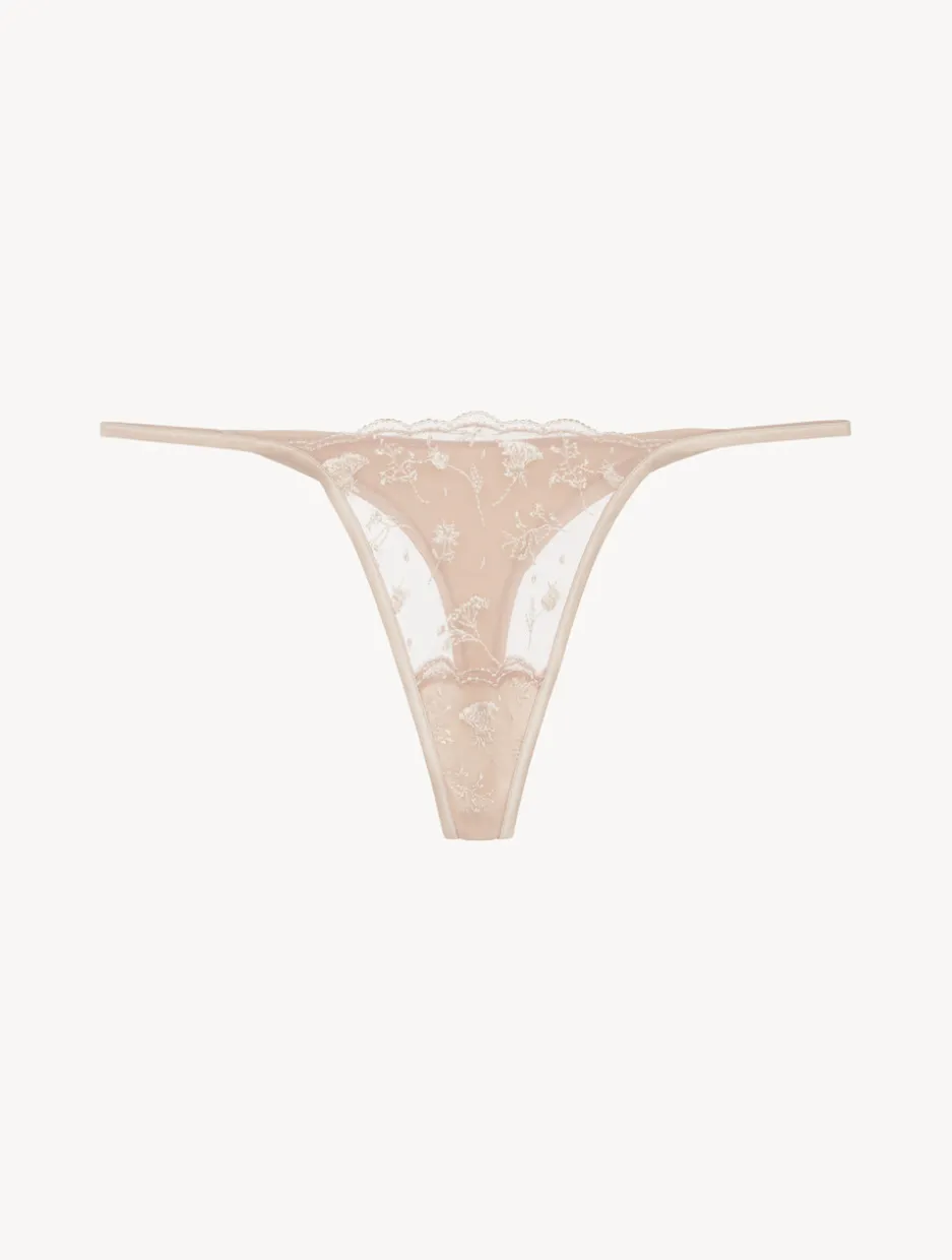 Thong In Halo And Ivory Nude With Embroidered Tulle