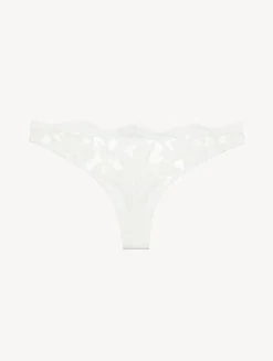 Thong In Off White With Cotton Leavers Lace