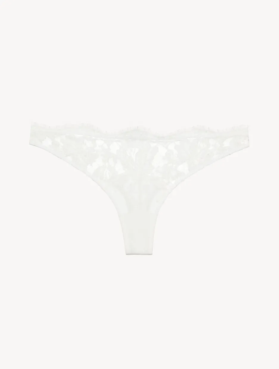 Thong In Off White With Cotton Leavers Lace