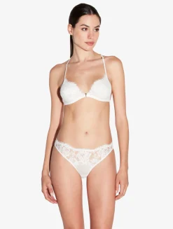 Thong In Off White With Cotton Leavers Lace