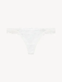 Thong In Off White With Leavers Lace