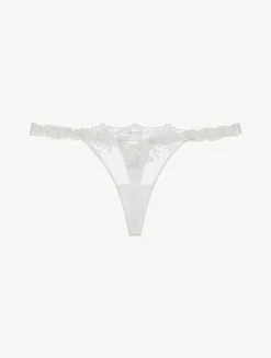 Thong In Off-white Lycra With Embroidered Tulle