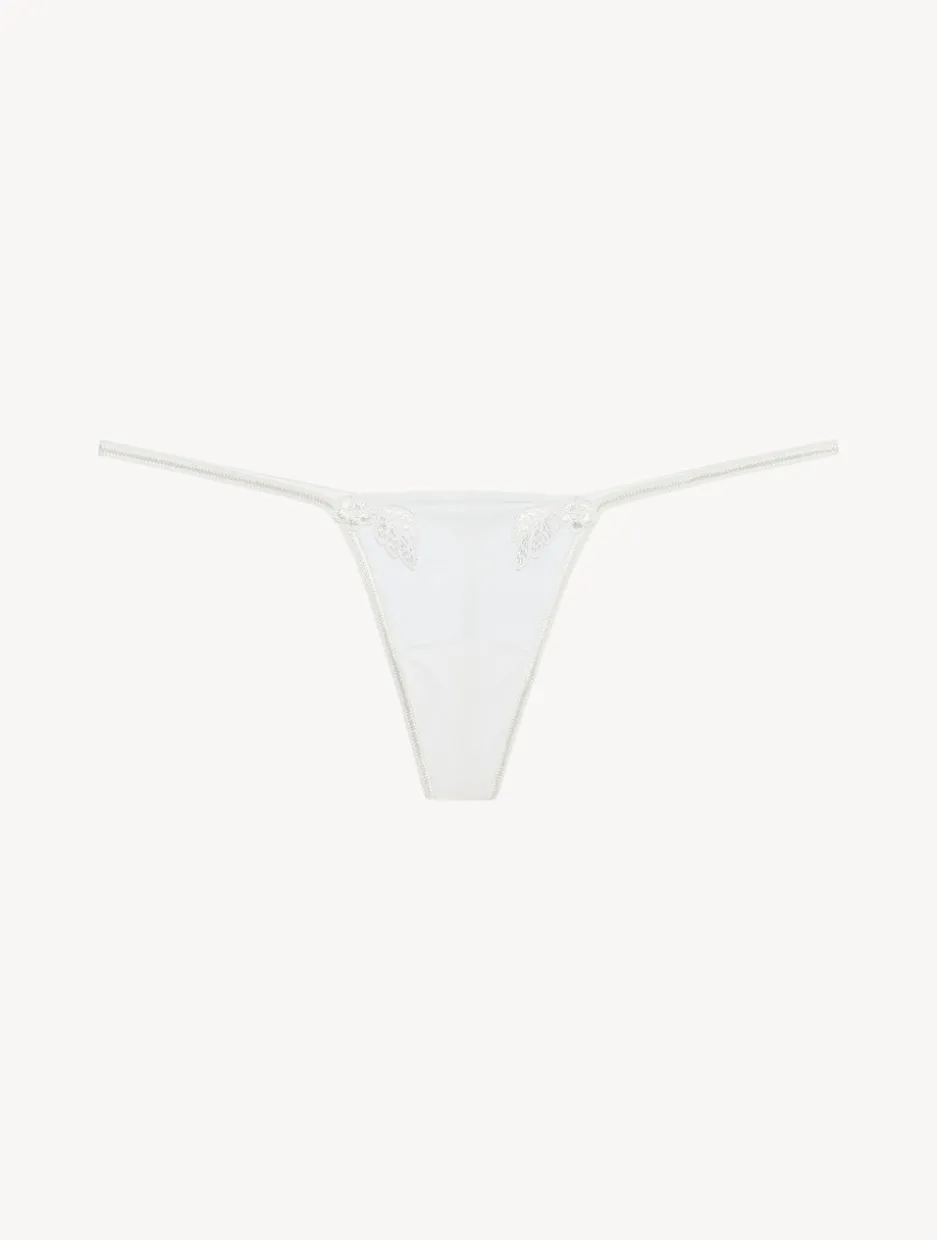 Thong In Off-white Stretch Tulle