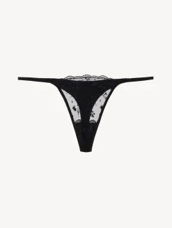Thong In Onyx With Embroidered Tulle