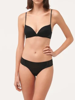 Thong In Sheer Black Embroidered Tulle