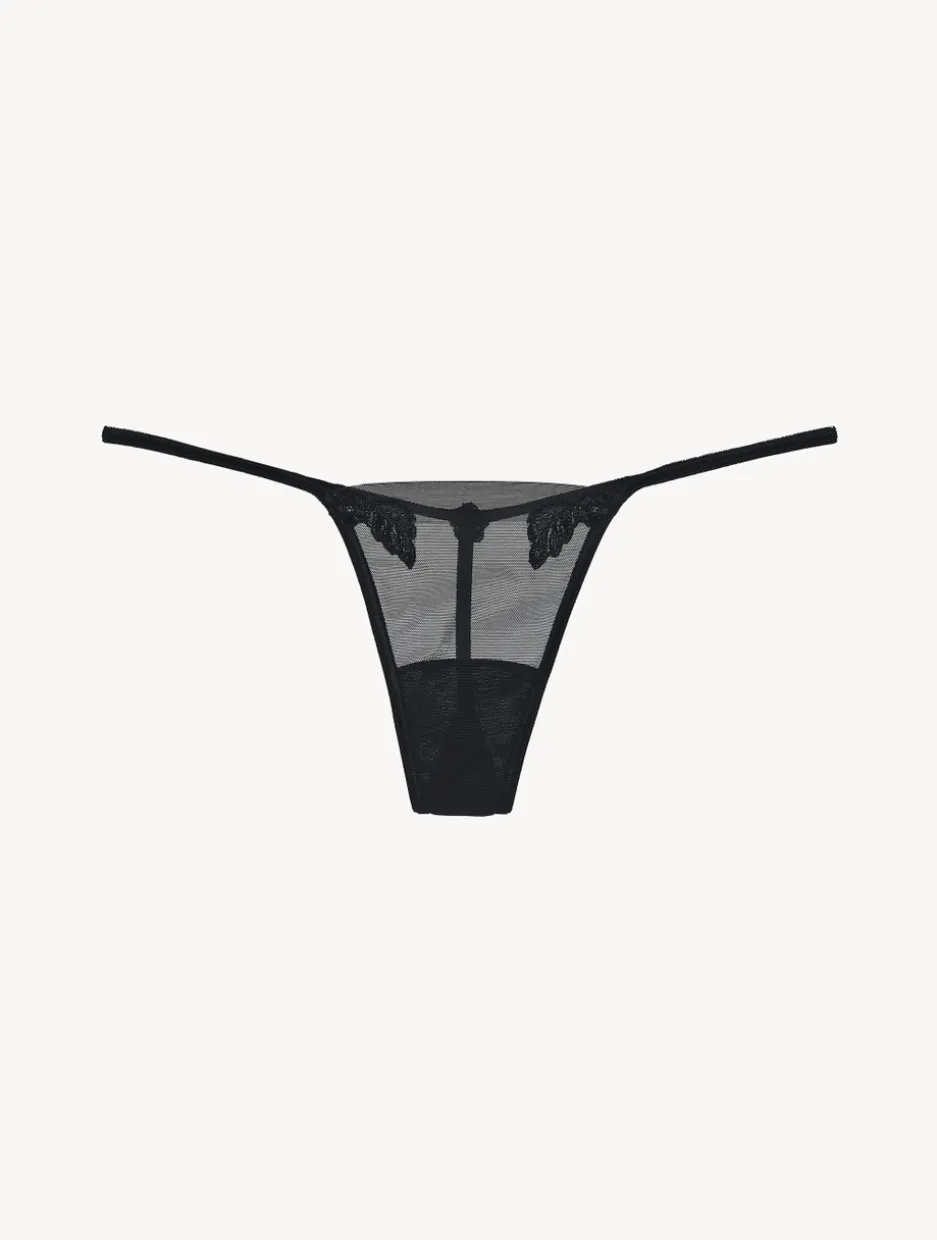 Thong In Sheer Black Stretch Tulle