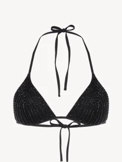 Triangle Bikini Top In Black With Beading