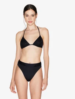 Triangle Bikini Top In Black With Beading