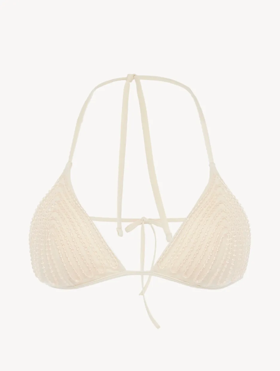 Triangle Bikini Top In Champagne With Beading