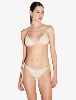 Triangle Bikini Top In Champagne With Beading