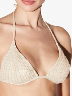Triangle Bikini Top In Champagne With Beading