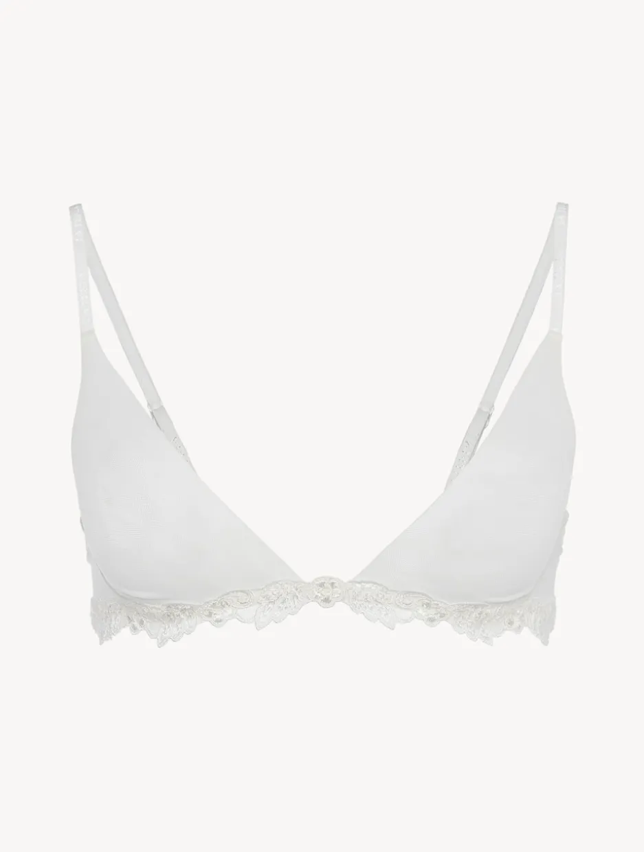 Triangle Bra In Off-white Stretch Tulle