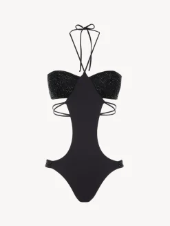Trikini In Black With Beading