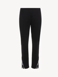 Trousers In Black Modal With Embroidered Tulle