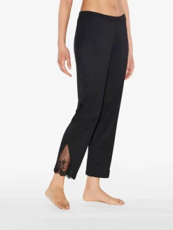 Trousers In Black Modal With Embroidered Tulle