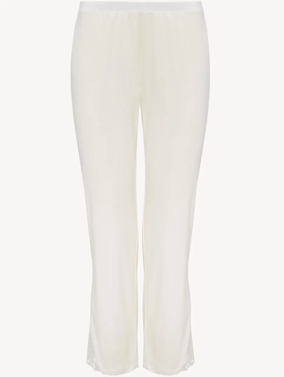 Trousers In Off-white Modal With Embroidered Tulle