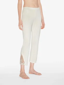 Trousers In Off-white Modal With Embroidered Tulle