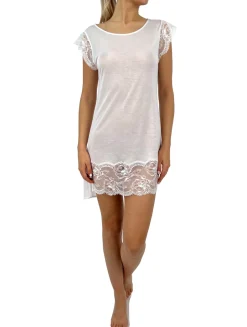 T-shirt Dress In White With Lace