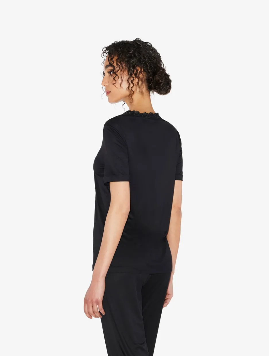 T-shirt In Black Modal With Embroidered Tulle