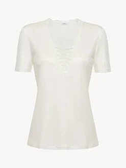T-shirt In Off-white Modal With Embroidered Tulle