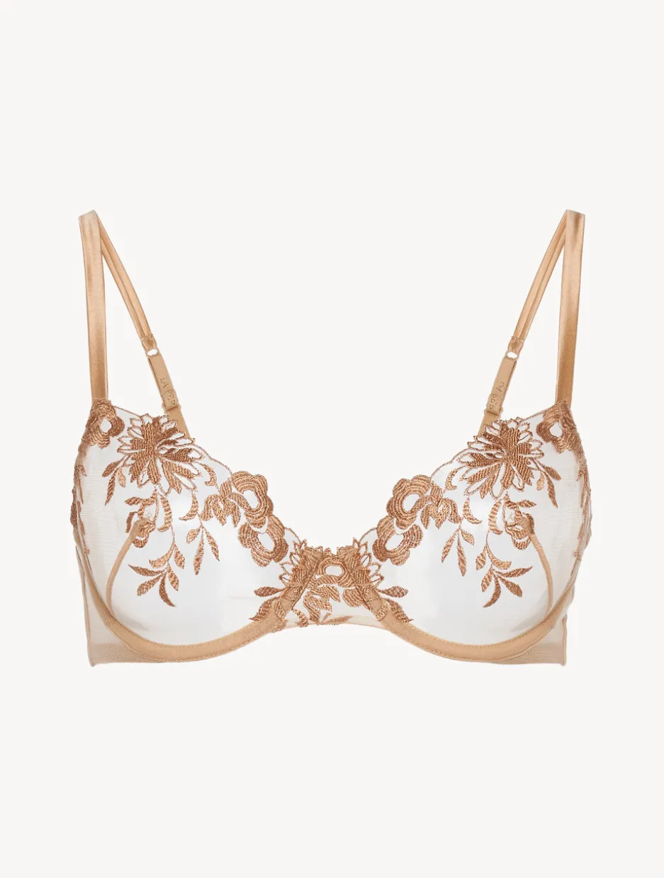 Underwired Bra In Beige Lycra With Embroidered Tulle