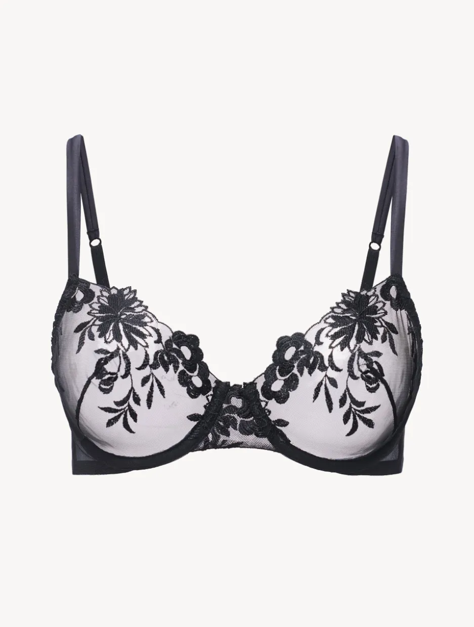 Underwired Bra In Black Lycra With Embroidered Tulle