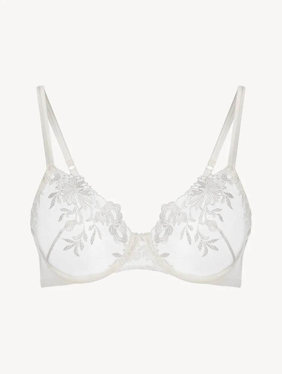 Underwired Bra In Off-white Lycra With Embroidered Tulle