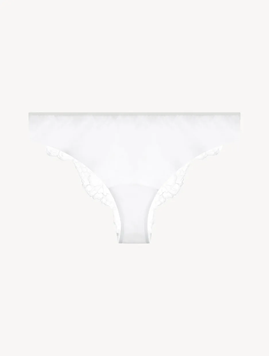 White Brazilian Brief With Chantilly Lace