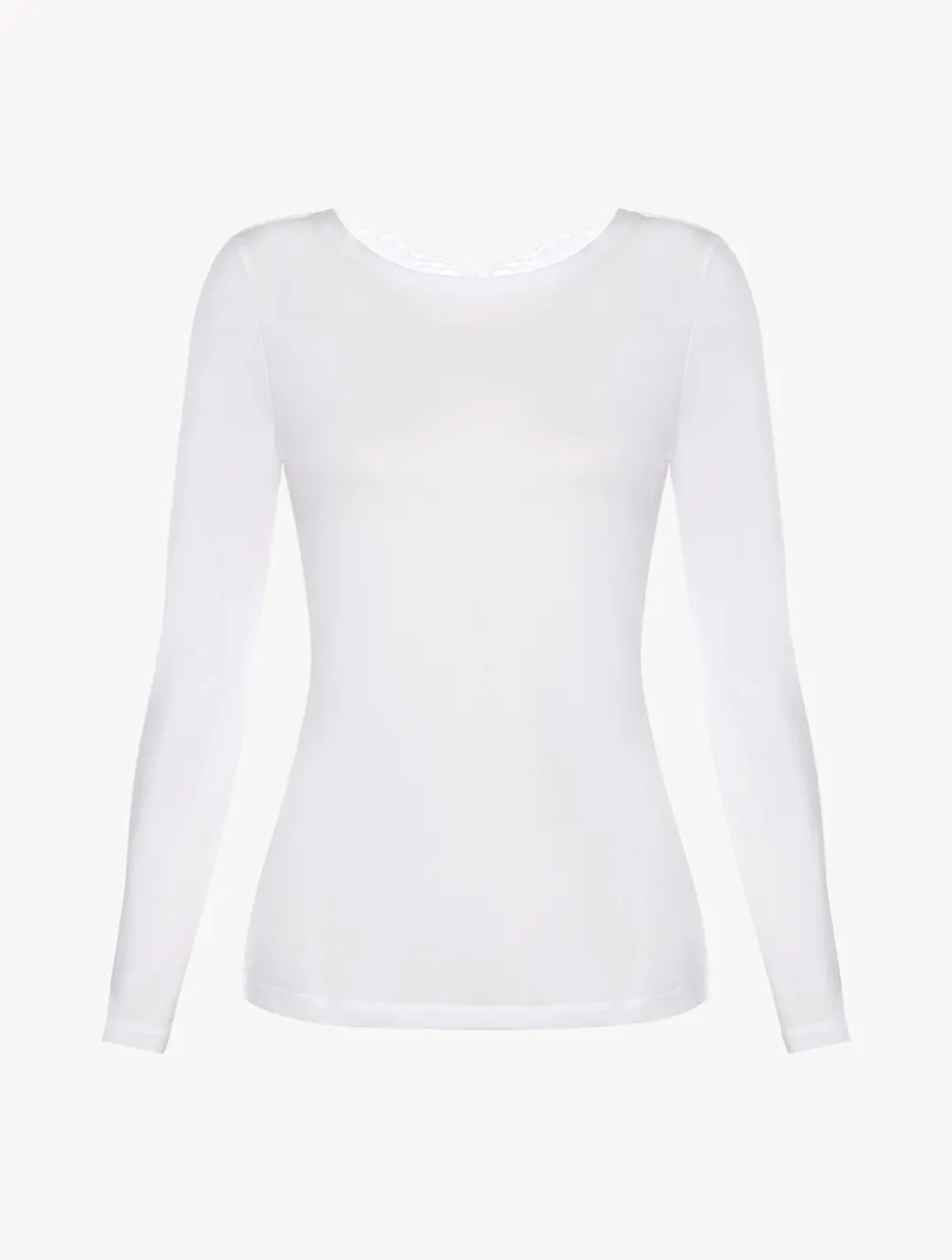 White Cotton Long-sleeved Top