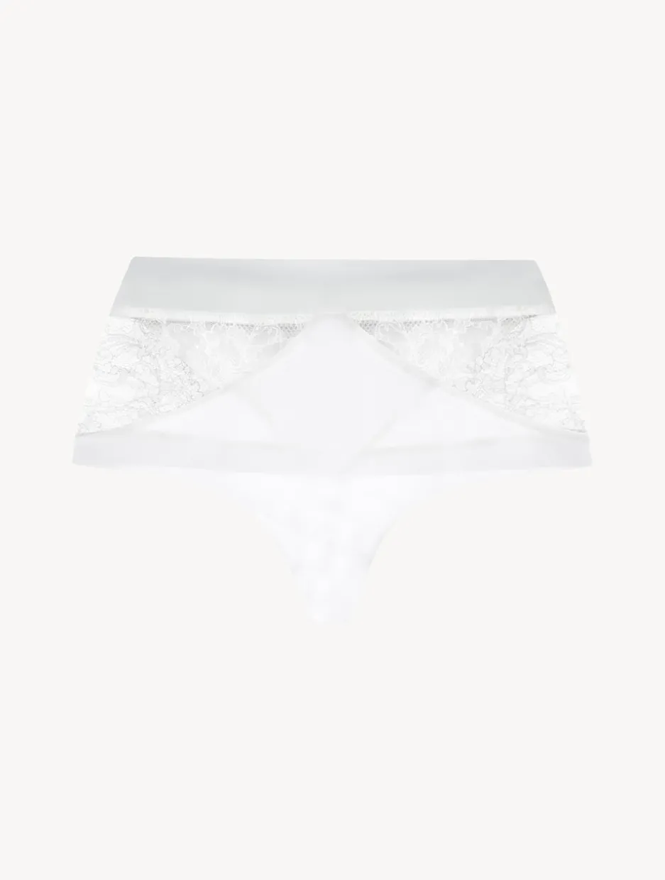 White Lycra Control Fit High-waist Thong With Chantilly Lace