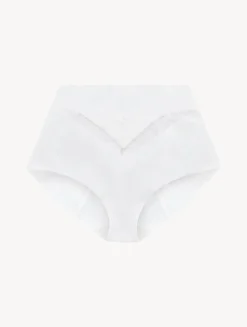 White Lycra Control Fit High-waist Briefs With Chantilly Lace