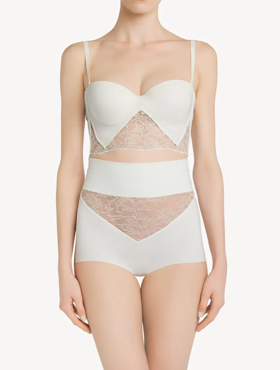 White Lycra Control Fit High-waist Briefs With Chantilly Lace