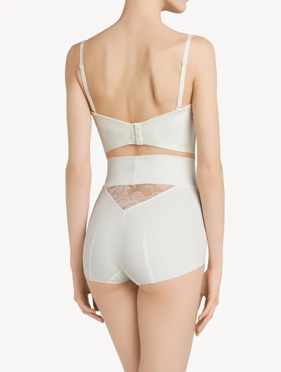 White Lycra Control Fit High-waist Briefs With Chantilly Lace