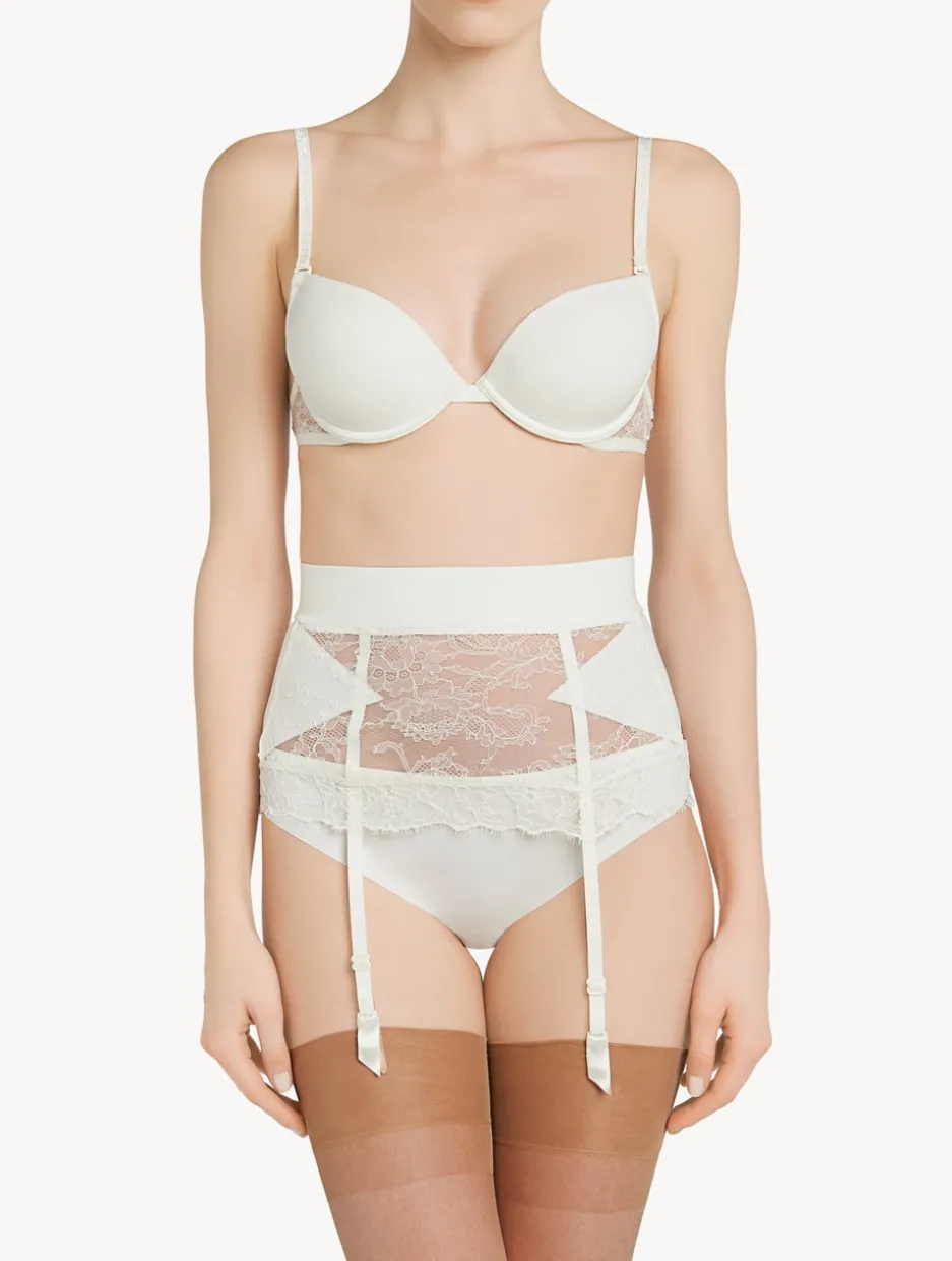 White Lycra Control Fit Suspender With Chantilly Lace
