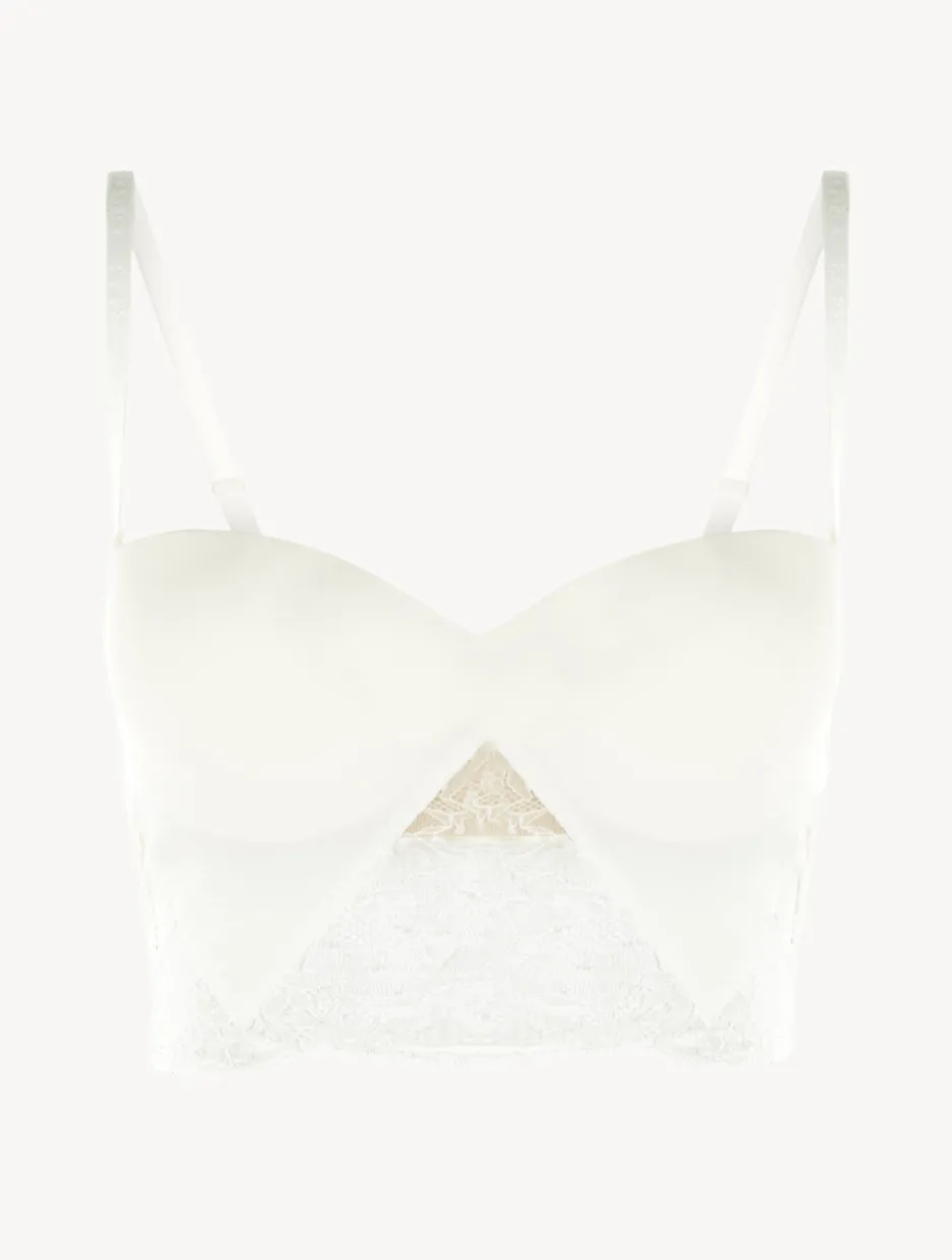 White Lycra Strapless Brassiere With Chantilly Lace
