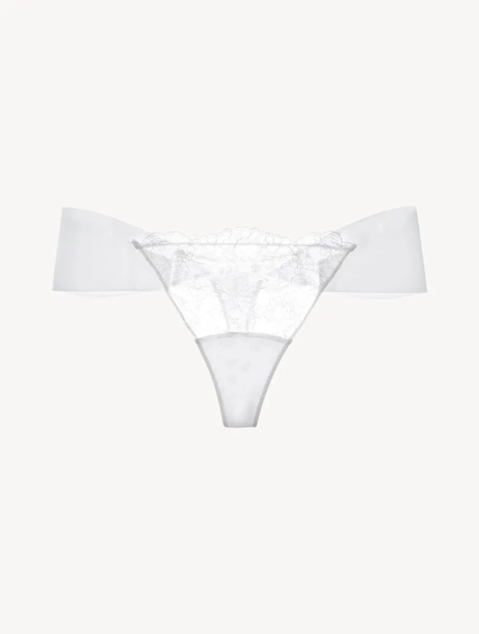 White Lycra Thong With Chantilly Lace
