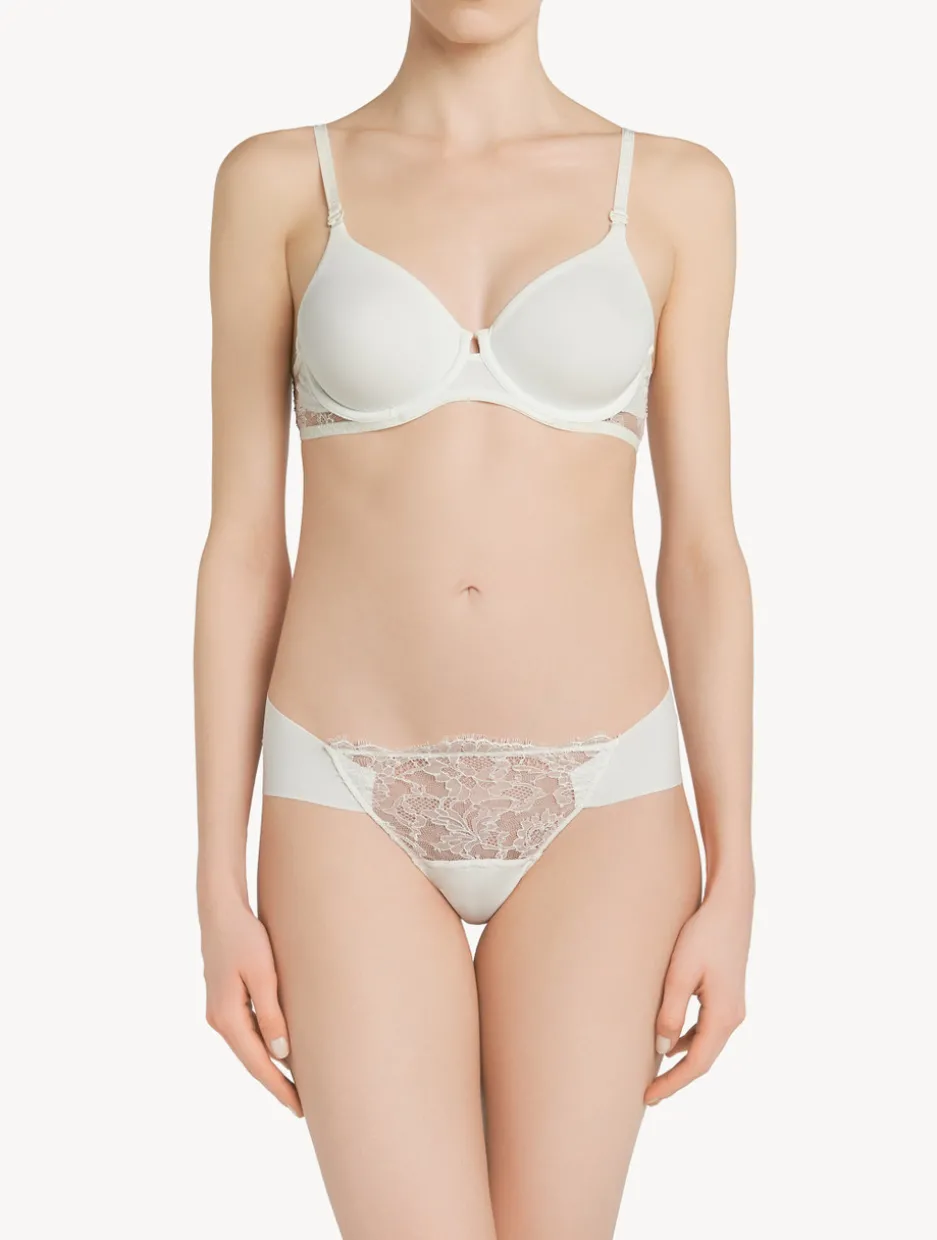 White Lycra Thong With Chantilly Lace