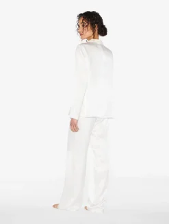 White Silk Long Pajamas With Frastaglio